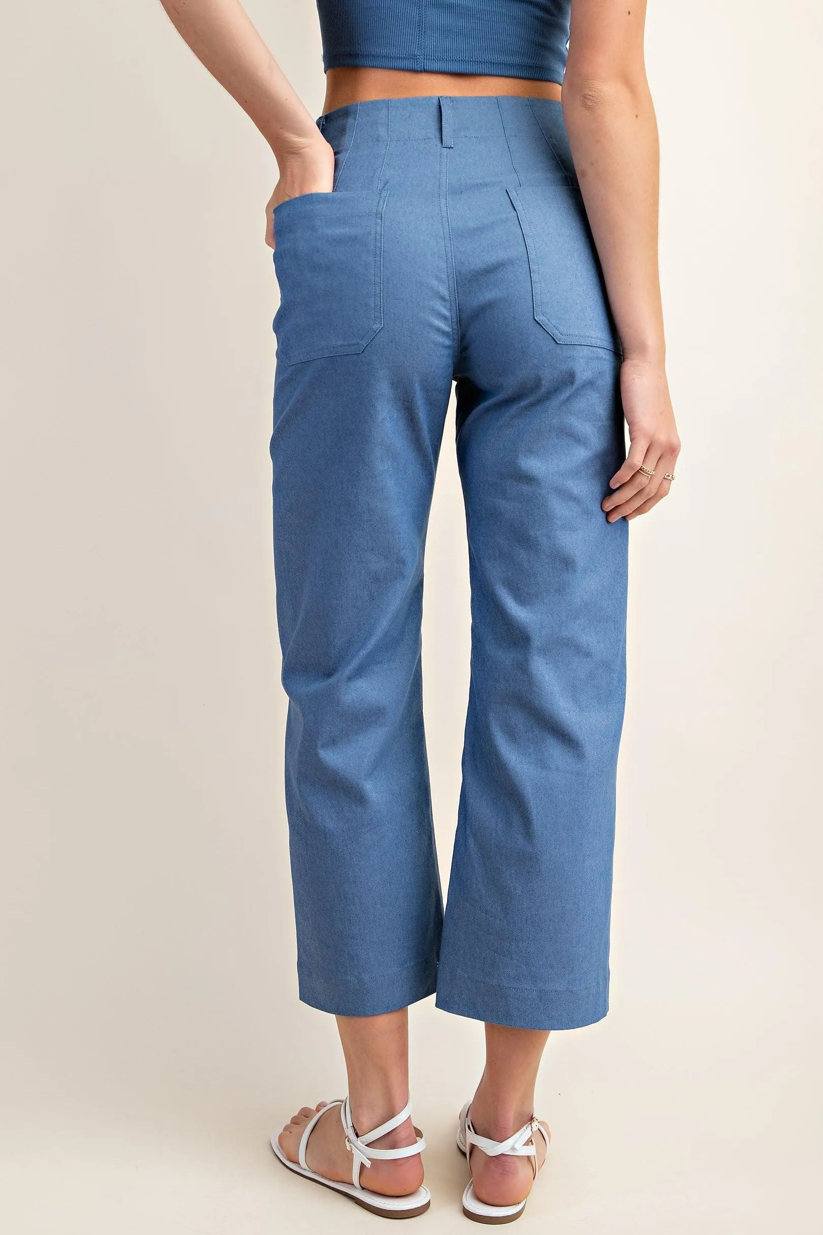 Blue Wide Leg Ankle Cropped Pants