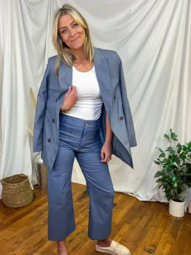 Blue Wide Leg Ankle Cropped Pants