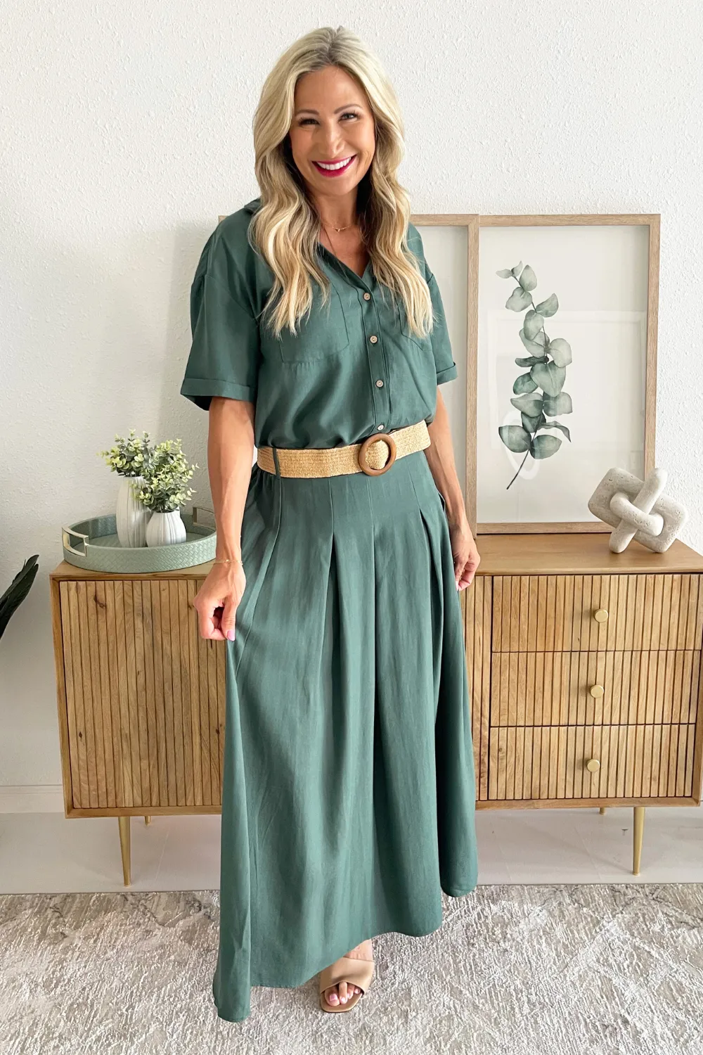 Boho Belted Midi Skirt