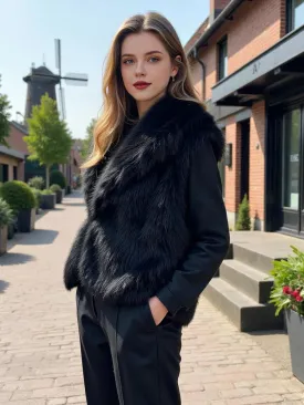 Faux Fur Sleeveless Vest – Black Cropped Winter Waistcoat for Women