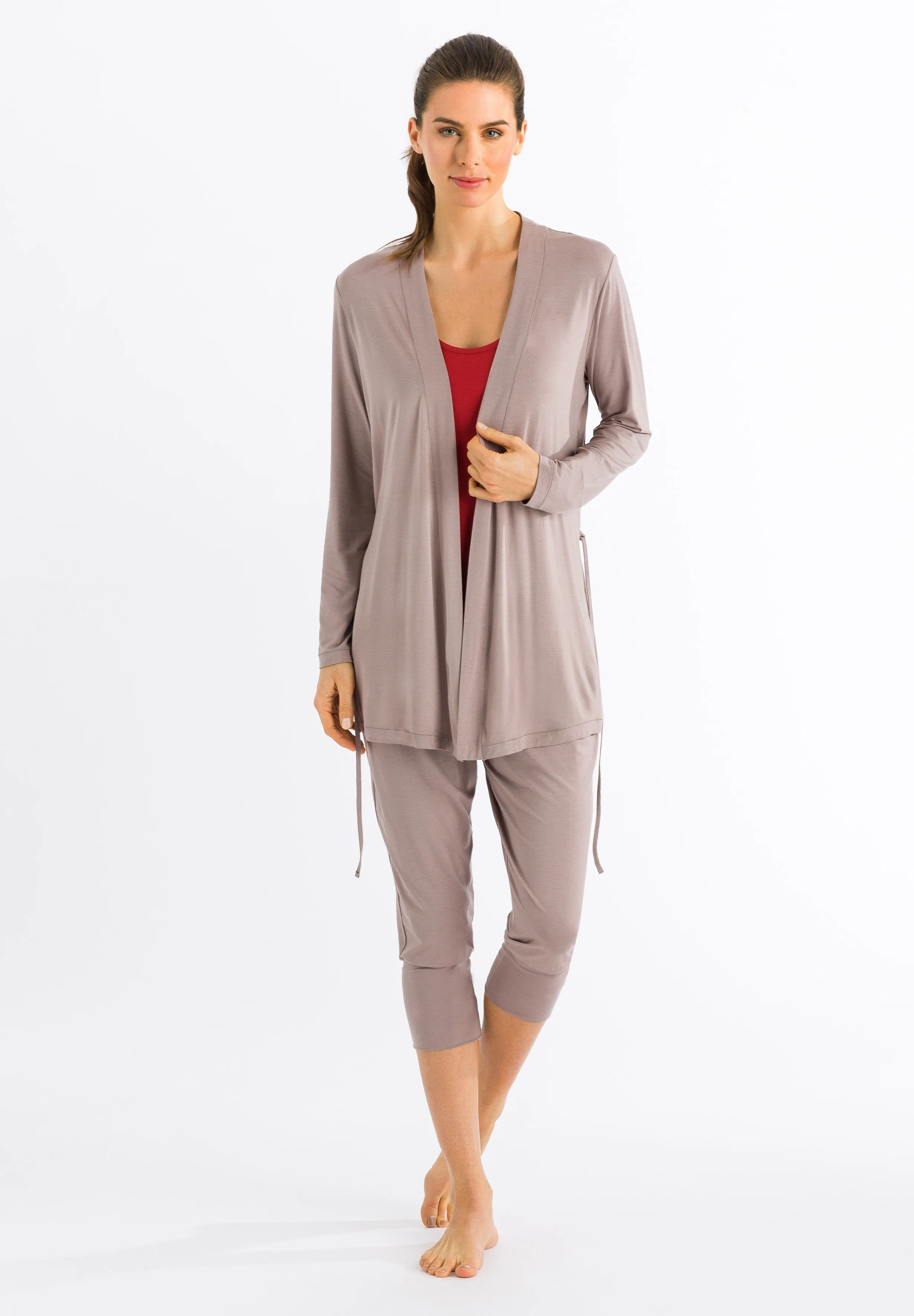 Hanro Yoga Pant Cropped Trousers in Taupe Grey