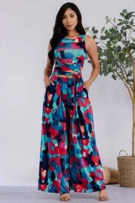 HH688R-MULTICOLOR - 2PC CROPPED TOP AND PANT SET