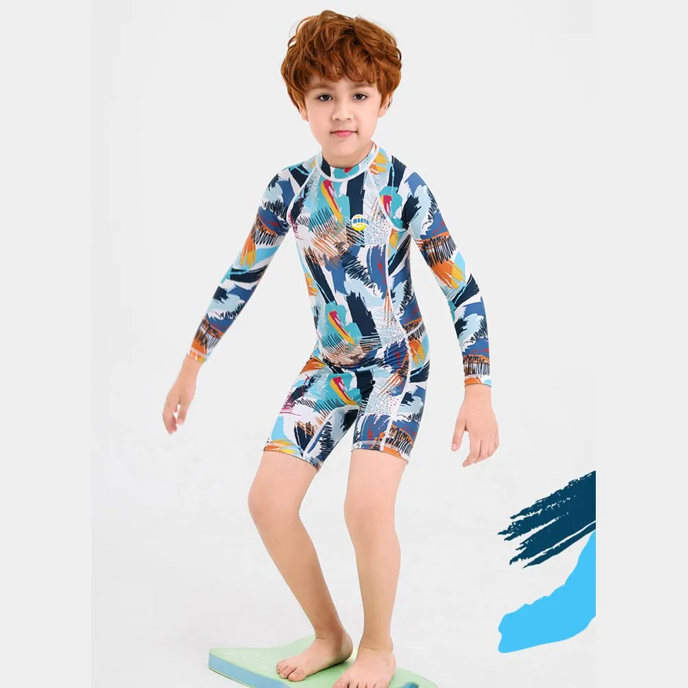 Little Surprise Box Full Sleeves Knee Length Multi Geometric Print Kids Swimwear UP50  
