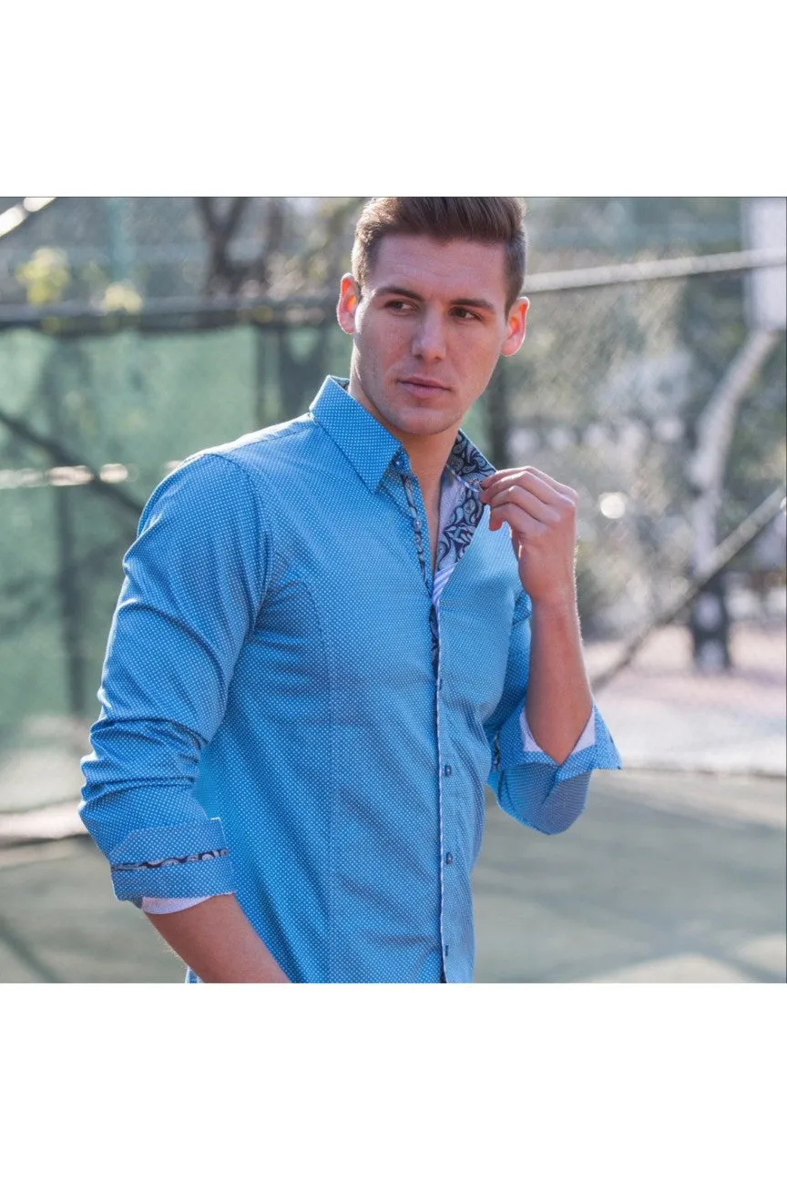 Turquoise Polka Dot Shirt With Paisley Trim
