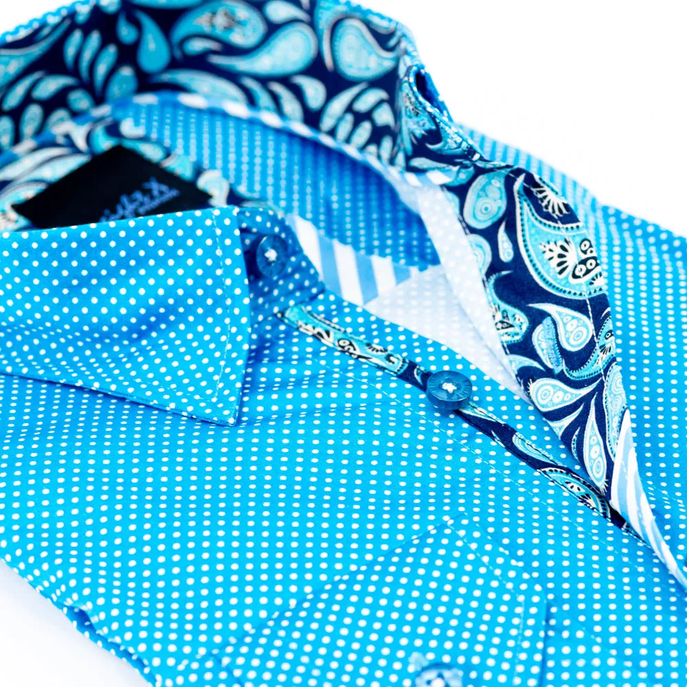 Turquoise Polka Dot Shirt With Paisley Trim